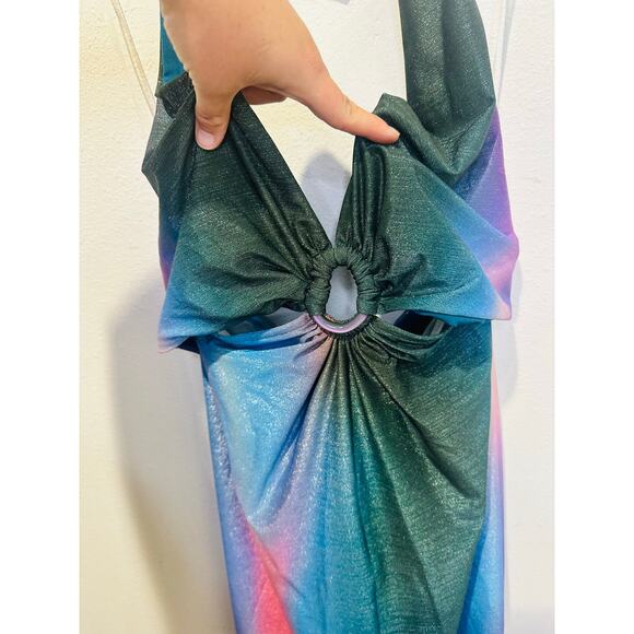 NWT BAOBAB Purple Blue V-Neck Ties Neck Side Cutouts Open Back Odette Dress L - Picture 9 of 16